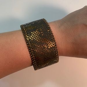 Brown leather snake print metallic bracelet